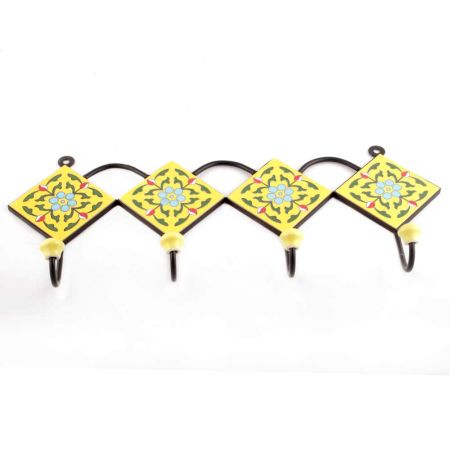Yellow And Turquoise Tiny Flower Ceramic Tiles Hooks Online